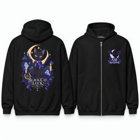 Black Cat Luck Unisex Zip Hoodie