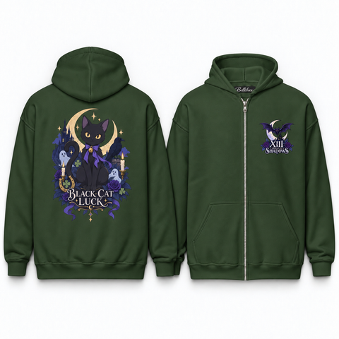 Black Cat Luck Unisex Zip Hoodie