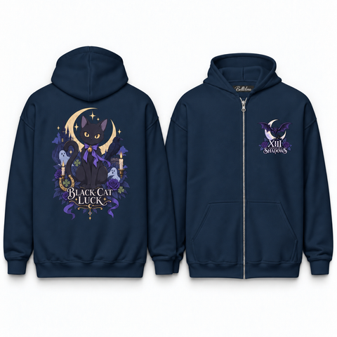 Black Cat Luck Unisex Zip Hoodie