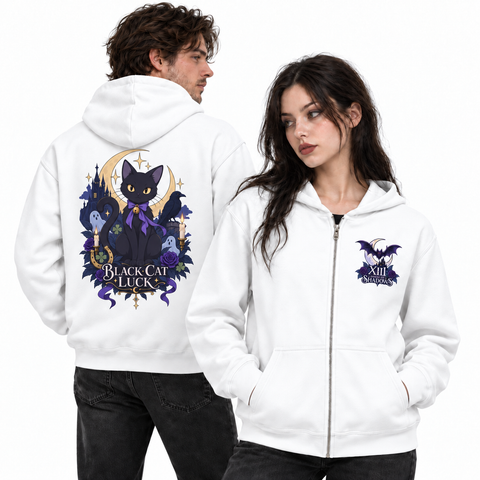 Black Cat Luck Unisex Zip Hoodie